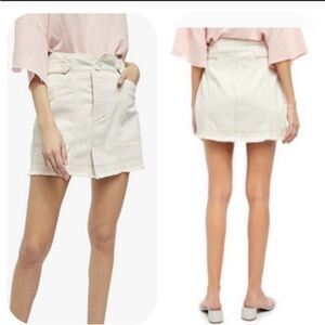 Free People Alpha Utility Willow Cream Raw Hem Button Front Mini Skirt Size 4